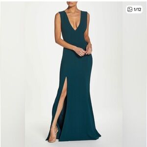 DRESS THE POPULATION DEEP GREEN SANDRA PLUNGE CREPE SLIT GOWN MAXI DRESS🌹